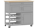 Modern Kitchen Trolley, Rolling Island Storage Cart with Drawer, 9-bottle Wine Rack, Door Cabinets, T3398P422887