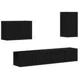 TV Wall Cabinet Set Wall-mounted 4 pcs Black Engineered Wood 3408935