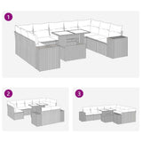 14 Piece Garden Sofa Set with Cushions Grey Poly Rattan Acacia 3326862