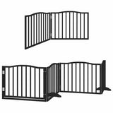 Dog Gate with Door Foldable 8 Panels Black 640 cm Poplar Wood 3155626