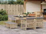 9 Piece Garden Dining Set with Cushions Beige Poly Rattan 3210780