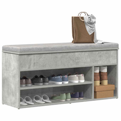 ZNTS Shoe Bench Concrete Grey 102x30.5x45 cm Engineered Wood 859139