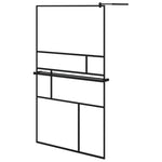 ZNTS Walk-in Shower Wall with Shelf Black 115x195 cm ESG Glass&Aluminium 3185481