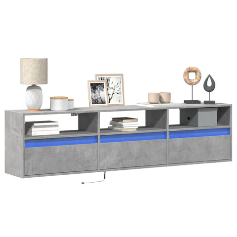TV Wall Cabinet with LED Concrete Grey 180x31x45 cm 3307943