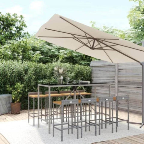 9 Piece Garden Bar Set Grey Poly Rattan& Solid Wood Acacia 3187681