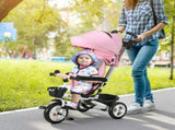 Metal Frame 6 in 1 Baby Push Tricycle with Parent Handle for 1-5 Years Old, Pink T3398P378960