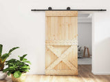 Sliding Door Natural and Black 80 x 210 cm Solid Pine Wood 3444980