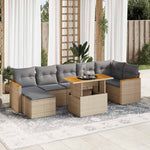 ZNTS 8 Piece Garden Sofa Set with Cushions Beige Poly Rattan Acacia 3327517