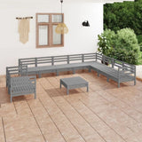 11 Piece Garden Lounge Set Solid Wood Pine Grey 3083201