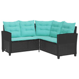 Garden Sofa with Cushion 2 pcs Black and Turquoise Poly rattan 4103880