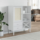 Highboard SENJA Rattan Look White 90x40x112cm Solid Wood Pine 358053