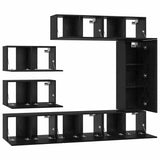 TV Cabinet Set Wall-mounted 8 pcs Black Oak Engineered Wood 3393133