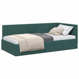 Corner Bed Frame with Headboard Dark green 100 x 200 cm Velvet 42016319