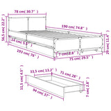 Bed Frame with Drawers without Mattress Black 75x190 cm Small Single 3279972