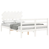 ZNTS Bed Frame without Mattress White Double Solid Wood 3195262