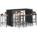 9 Piece Garden Bar Set Black Poly Rattan& Solid Wood Acacia 3187688