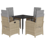 5 Piece Garden Dining Set with Cushions Beige Poly Rattan 3212585