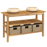 Bathroom Vanity Cabinet with Cream Marble Sinks Solid Wood Teak 3096589