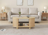 Oval Coffee Table 2 Sliding Doors, Rounded Corners,Hidden Compartment Center Table, Sofa table N605P339347E