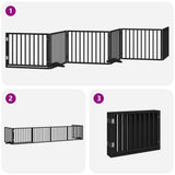Dog Gate with Door Foldable 6 Panels Black 480 cm Poplar Wood 3155569