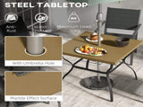 Four-Seater Steel Garden Table, with Parasol Hole - Brown/Black T3398P327926