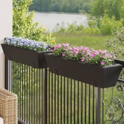 ZNTS Planters with hooks 2 pcs Black Poly Rattan 366404