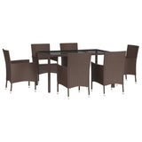 7 Piece Garden Dining Set with Cushions Brown Poly Rattan 3187445
