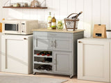 Modern Kitchen Trolley, Rolling Island Storage Cart with Drawer, 9-bottle Wine Rack, Door Cabinets, T3398P422887
