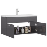 Sink Cabinet with Built-in Basin High Gloss Grey Engineered Wood 3071296