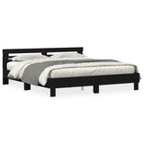 Bed Frame with Headboard Black oak 200 x 200 cm Engineered wood 3333935