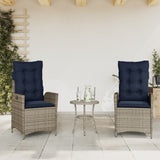 3 Piece Bistro Set with Cushions Grey Poly Rattan 365279