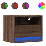ZNTS Wall-mounted Bedside Cabinet with LED Lights Brown Oak 852073