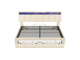Beige Linen LED Upholstered Storage Bed with charging Station parcel 3 N652P240800B