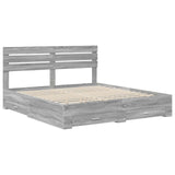 Bed Frame with Drawer Grey Sonoma 200 x 200 cm Engineered Wood 3411613