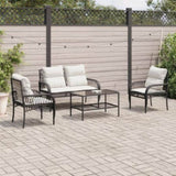 ZNTS 4 Piece Garden Sofa Set with Cushions Black Poly Rattan 368726