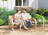 Fir Wood 2-Seater Outdoor Garden Wagon Wheel Bench, Natural Wood Finish T3398P554164