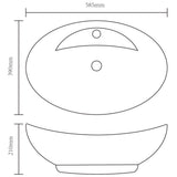Ceramic Bathroom Sink Basin Faucet/Overflow Hole Black Oval 141921