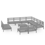 ZNTS 12 Piece Garden Lounge Set Solid Wood Pine Grey 3083161