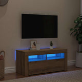 TV Cabinet with LED Lights Artisan Oak 90x35x40 cm Engineered Wood 856322