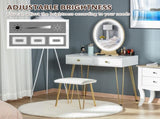 Dressing Table Set with LED Light, Round Mirror, Vanity Makeup Table with 2 Drawers and Cushioned T3398P329538