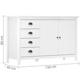 Sideboard Hill White 130x40x80 cm Solid Pine Wood 288932