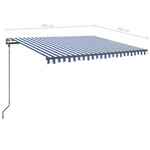 ZNTS Manual Retractable Awning with Posts 4x3.5 m Blue and White 3070216