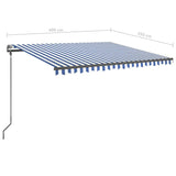 ZNTS Manual Retractable Awning with Posts 4x3.5 m Blue and White 3070216