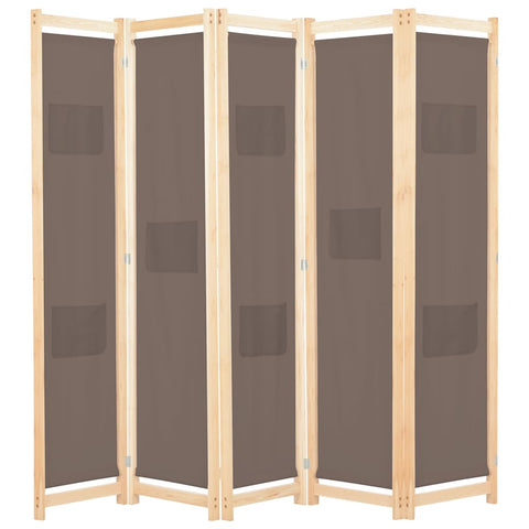 5-Panel Room Divider Brown 200x170x4 cm Fabric 248181