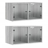 Wall Cabinets with Glass Doors 2 pcs Grey Sonoma 68.5x37x35 cm 836508