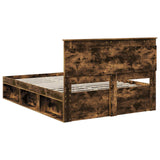 Bed Frame with Drawer Smoked Oak 150 x 200 cm Solid Pine Wood 3410076