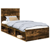 Bed Frame with Headboard Smoked Oak 90 x 200 cm Solid Pine Wood 3411059