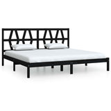 3104022 Bed Frame without Mattress Black Solid Wood 200x200 cm