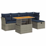 6 Piece Garden Sofa Set with Cushions Grey Poly Rattan Acacia 3327971