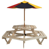 Picnic Table for 6 Kids with Umbrella Hexagon Solid Wood Fir 3281625